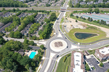 An aerial view of the Lazelle Road roundabout.