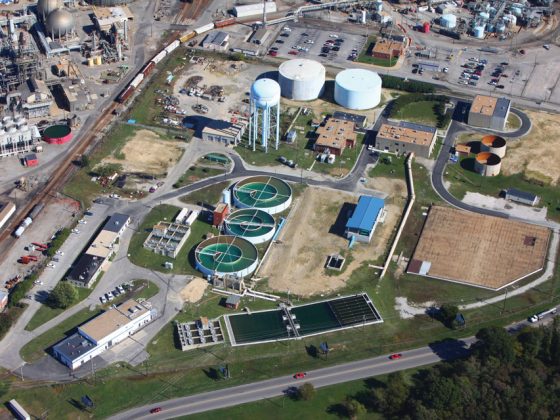 An aerial view of the Hopewell Township Water Treatment Plant in Virginia.