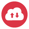 The technology implementation and support icon. Elements include a cloud with up and down arrows.